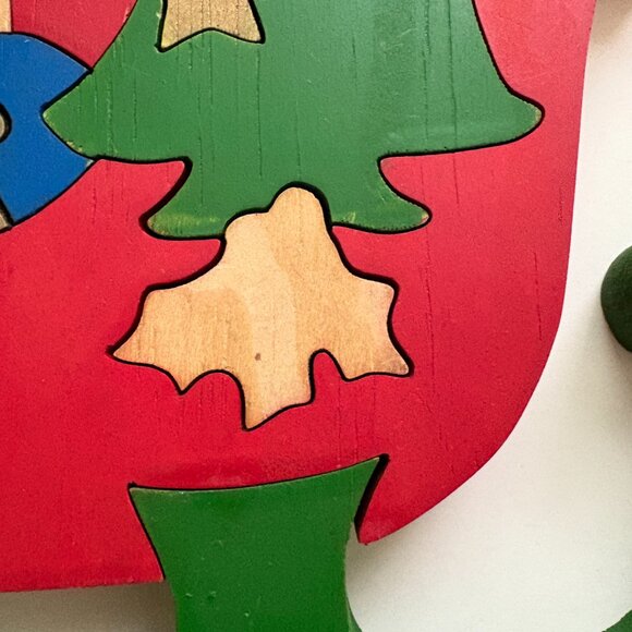 Santa Sleigh Jigsaw Puzzle Block Wood Handcrafted Christmas Figurine 3D Vintage - Picture 9 of 15